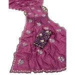 Generic Women's Star Georgette Embroidered Saree With Unstitched Blouse 5.5Mtr (Pink) - Image 3