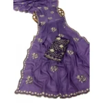 Generic Women's Star Georgette Embroidered Saree With Unstitched Blouse 5.5Mtr (Purple) - Image 3