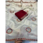 Generic Women's Star Georgette Embroidered Saree With Unstitched Blouse 5.5Mtr (Cream) - Image 3