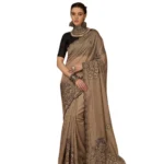 Generic Women's Viscose Silk Embroidered Saree With Unstitched Blouse 5.5Mtr (Brown) - Image 5