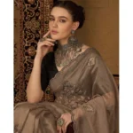 Generic Women's Viscose Silk Embroidered Saree With Unstitched Blouse 5.5Mtr (Brown) - Image 4