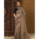 Generic Women's Viscose Silk Embroidered Saree With Unstitched Blouse 5.5Mtr (Brown) - Image 2