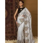 Generic Women's Viscose Silk Embroidered Saree With Unstitched Blouse 5.5Mtr (Grey)