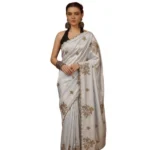 Generic Women's Viscose Silk Embroidered Saree With Unstitched Blouse 5.5Mtr (Grey) - Image 6