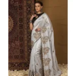 Generic Women's Viscose Silk Embroidered Saree With Unstitched Blouse 5.5Mtr (Grey) - Image 5