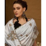 Generic Women's Viscose Silk Embroidered Saree With Unstitched Blouse 5.5Mtr (Grey) - Image 4