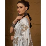 Generic Women's Viscose Silk Embroidered Saree With Unstitched Blouse 5.5Mtr (Grey) - Image 3