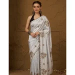 Generic Women's Viscose Silk Embroidered Saree With Unstitched Blouse 5.5Mtr (Grey) - Image 2
