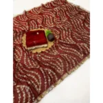 Generic Women's Satin Embellished Saree With Unstitched Blouse 5.5Mtr (Maroon) - Image 5