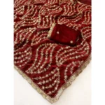 Generic Women's Satin Embellished Saree With Unstitched Blouse 5.5Mtr (Maroon) - Image 3
