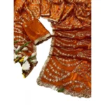 Generic Women's Satin Embellished Saree With Unstitched Blouse 5.5Mtr (Orange) - Image 6