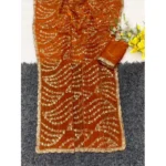 Generic Women's Satin Embellished Saree With Unstitched Blouse 5.5Mtr (Orange) - Image 5