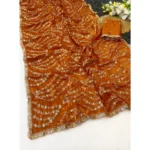 Generic Women's Satin Embellished Saree With Unstitched Blouse 5.5Mtr (Orange) - Image 2