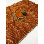 Generic Women's Satin Embellished Saree With Unstitched Blouse 5.5Mtr (Orange) - Image 3