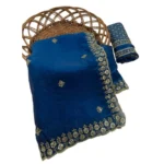 Generic Women's Satin Embellished Saree With Unstitched Blouse 5.5Mtr (Teal) - Image 6