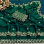 Generic Women's Satin Embellished Saree With Unstitched Blouse 5.5Mtr (Green) - Image 2