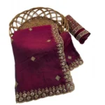 Generic Women's Satin Embellished Saree With Unstitched Blouse 5.5Mtr (Maroon) - Image 6