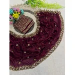 Generic Women's Satin Embellished Saree With Unstitched Blouse 5.5Mtr (Maroon) - Image 5