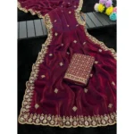 Generic Women's Satin Embellished Saree With Unstitched Blouse 5.5Mtr (Maroon) - Image 4