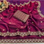 Generic Women's Satin Embellished Saree With Unstitched Blouse 5.5Mtr (Maroon) - Image 3