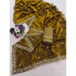 Generic Women's Satin Embellished Saree With Unstitched Blouse 5.5Mtr (Mustard) - Image 5