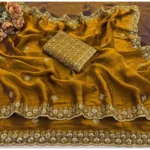 Generic Women's Satin Embellished Saree With Unstitched Blouse 5.5Mtr (Mustard) - Image 2