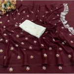 Generic Women's Georgette Embellished Saree With Unstitched Blouse 5.5Mtr (Maroon) - Image 2