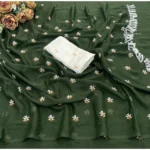 Generic Women's Georgette Embellished Saree With Unstitched Blouse 5.5Mtr (Green) - Image 2