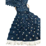Generic Women's Georgette Embellished Saree With Unstitched Blouse 5.5Mtr (Navy) - Image 3