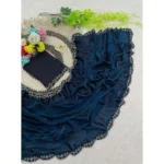Generic Women's Satin Embellished Saree With Unstitched Blouse 5.5Mtr (Navy) - Image 3