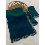 Generic Women's Satin Embellished Saree With Unstitched Blouse 5.5Mtr (Bottle Green)
