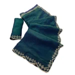 Generic Women's Satin Embellished Saree With Unstitched Blouse 5.5Mtr (Bottle Green) - Image 6