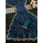 Generic Women's Satin Embellished Saree With Unstitched Blouse 5.5Mtr (Bottle Green) - Image 5