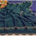 Generic Women's Satin Embellished Saree With Unstitched Blouse 5.5Mtr (Bottle Green) - Image 4
