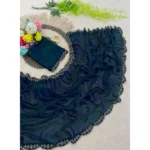 Generic Women's Satin Embellished Saree With Unstitched Blouse 5.5Mtr (Bottle Green) - Image 3