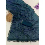 Generic Women's Satin Embellished Saree With Unstitched Blouse 5.5Mtr (Bottle Green) - Image 2