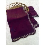 Generic Women's Satin Embellished Saree With Unstitched Blouse 5.5Mtr (Wine)