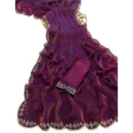 Generic Women's Satin Embellished Saree With Unstitched Blouse 5.5Mtr (Wine) - Image 5