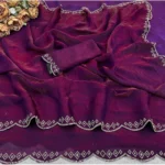 Generic Women's Satin Embellished Saree With Unstitched Blouse 5.5Mtr (Wine) - Image 4