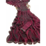 Generic Women's Satin Embellished Saree With Unstitched Blouse 5.5Mtr (Burgundy) - Image 3