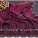 Generic Women's Satin Embellished Saree With Unstitched Blouse 5.5Mtr (Burgundy) - Image 2