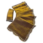 Generic Women's Satin Embellished Saree With Unstitched Blouse 5.5Mtr (Mustard) - Image 6