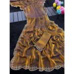 Generic Women's Satin Embellished Saree With Unstitched Blouse 5.5Mtr (Mustard) - Image 5