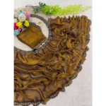 Generic Women's Satin Embellished Saree With Unstitched Blouse 5.5Mtr (Mustard) - Image 3