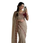 Generic Women's Star Georgette Embroidered Saree With Unstitched Blouse 5.5Mtr (Beige) - Image 4