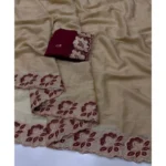 Generic Women's Star Georgette Embroidered Saree With Unstitched Blouse 5.5Mtr (Beige) - Image 3