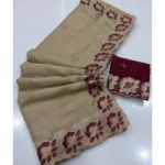Generic Women's Star Georgette Embroidered Saree With Unstitched Blouse 5.5Mtr (Beige) - Image 2