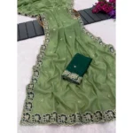 Generic Women's Star Georgette Embroidered Saree With Unstitched Blouse 5.5Mtr (Green) - Image 2