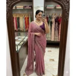 Generic Women's Star Georgette Embroidered Saree With Unstitched Blouse 5.5Mtr (Pink)