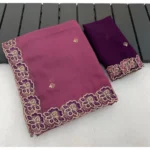 Generic Women's Star Georgette Embroidered Saree With Unstitched Blouse 5.5Mtr (Pink) - Image 6